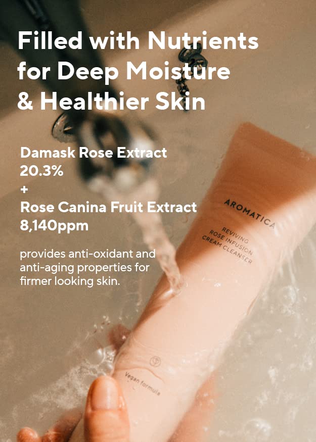 AROMATICA REVIVIVER ROSE ROSE CREMER CRAMPERIDOR 5.11oz /145g | Cleanser de espuma vegana, hidratante para a pele seca