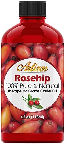 Artizen 4oz Rosehip Óleo - Prensado a frio e colhido de rosas frescas arbustos e semente de rosa - o óleo de quadril rosa é perfeito para sua pele, rosto, unhas e mãos