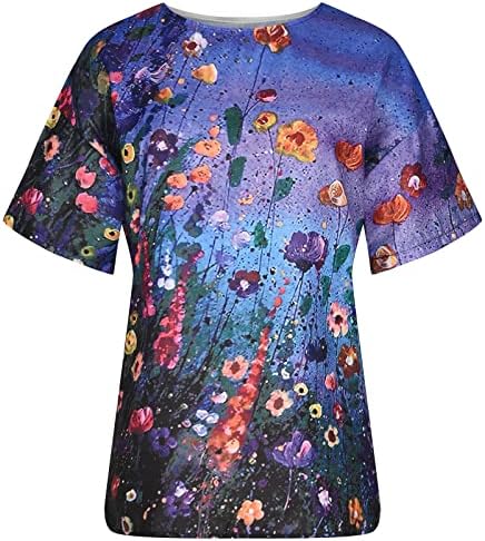 Roupas de manga curta Floral Princess Fairy Flowy Top Tee para o outono feminino Summer solto Fit Relaxed Fit Top 50 50