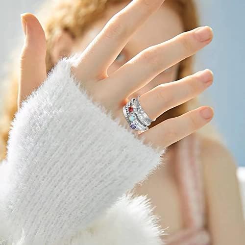 Anéis de aço inoxidável para mulheres Bohemian Gemstone Meditation Ring Spinning Silver Colored Stone Stone Ring Fashion Personality