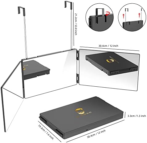 Glddao espelho de 3 vias para corte de cabelo self, espelhos de barbeiro 360 360 3 lados de maquiagem para ver a parte traseira