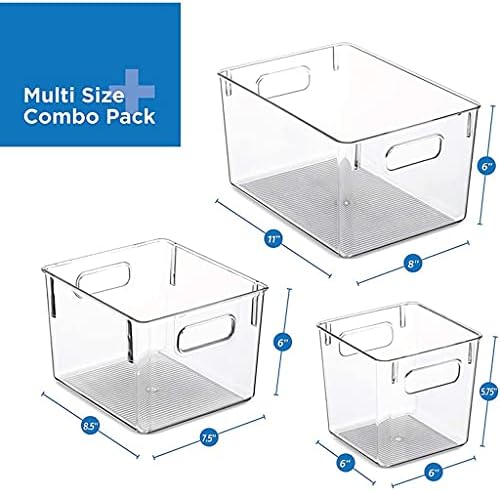 Conjunto de Iolmng de 3 caixas de organizador de despensa transparente cesta de armazenamento de alimentos de plástico doméstico com alças de recorte para cozinha, geladeira