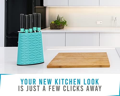 Bloco de faca para armazenamento de cozinha com cerdas removíveis - suporte de faca conveniente e seguro para segurar pequenas e grandes facas - azul