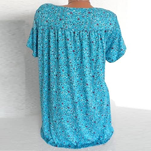 Tampas de tamanho grande feminino, mangas gráficas impressas florais femininas blusas verão v túnica de pescoço solto camiseta
