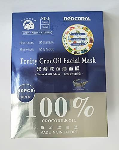1 Caixa - Máscara de folha facial de beleza de seda frutada frutada com óleo de crocodilo, fabricado em Cingapura, rugas de