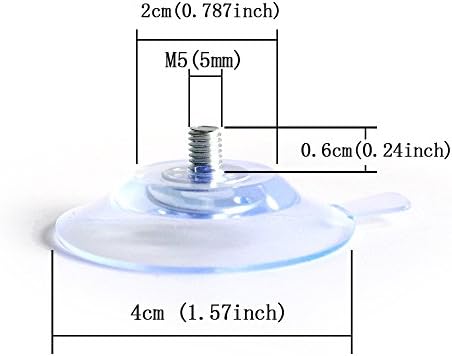 Gancho de copo de sucção de parafuso m5, diâmetro de 1,6 polegada de diâmetro limpo copo de sucção rosqueado com tampa de parafuso,