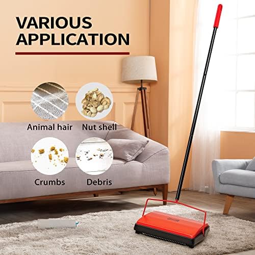 Jehonn Carpet Floor Sweeper Manual com Chave de Cavaleiro, Inconjeira de Rolo de Ranco de Tapete Push para Limpar Cabelos,