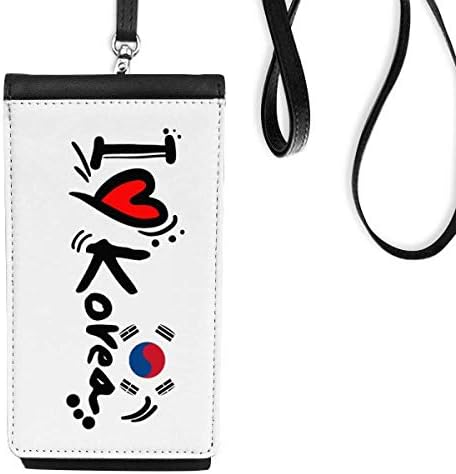 I Love Korea Word Flag Love Heart Ilustração Phone Wallet Purse pendurada bolsa móvel bolso preto