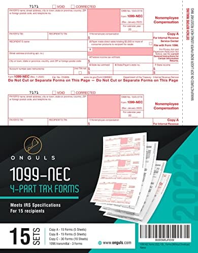 1099 NEC Forms 2022, 1099 NEC Formulários a laser IRS aprovados projetados para o QuickBooks and Accounting Software 2022,