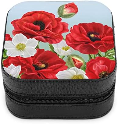 Caixa de jóias de viagem Floral Red Poppies Flowers Jewelry Storage Box for Girls Women