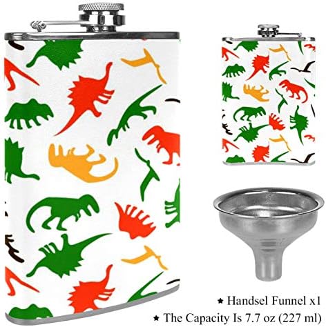 Balão de quadril para bebidas alcoólicas 8 oz de aço inoxidável à prova de vazamentos com funil, ótima ideia de presente Flask Green Orange Dinosaurs Padrões