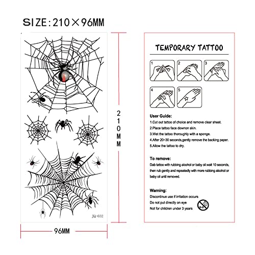 6 folhas grandes 3D Spider web tatuagens temporárias adesivo kit de maquiagem de halloween kit de bruxa realista tattoos de