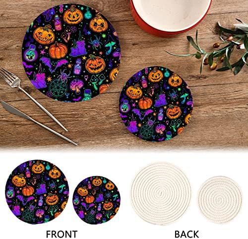 Umbiriko Halloween Pumpkin Bats Pote Titulares Trivets Conjunto 2 PCs, Potholders para decoração da cozinha, Tea de linha de linha de algodão pura para pratos quentes/panelas 20245169