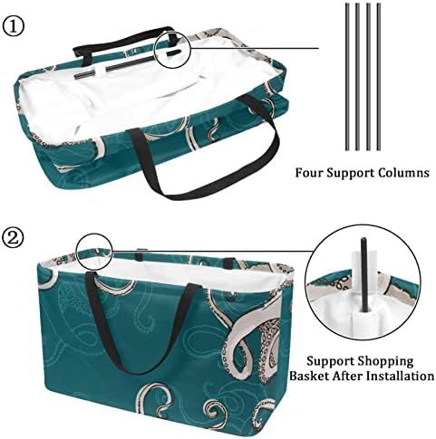 Cesta de compras reutilizáveis ​​verdes de polvo cinza portátil portátil piquenique sacolas bolsas de cesta de lavanderia saco de