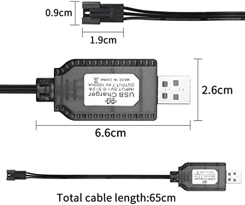 Yacsejao 2 pacote 7.4V LIPO Bateria de carregador USB Cabo com conector de plugue SM-3P para RC Modelo Veículo Buggy Carrocre Baço