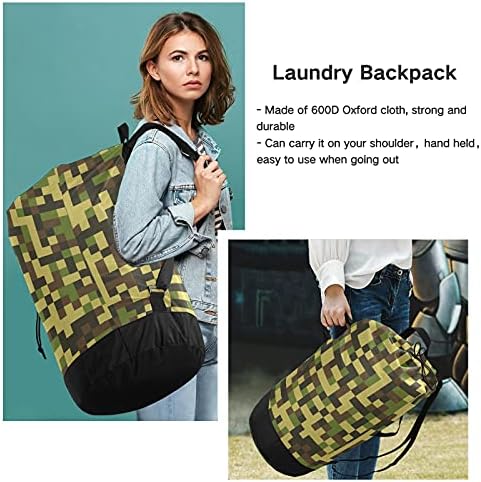Bola de lavanderia de camuflagem militar pixelizada Backpack de lavanderia pesada com tiras de ombro à prova d'água Bolsa de