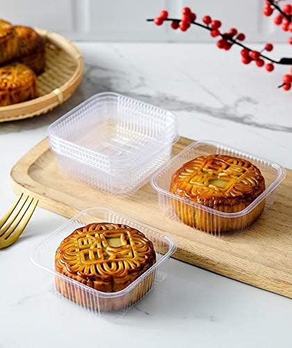 Bandejas de bolo de lua 50g bandeja de lanchoke quadrado claro cupcake de plástico muffin caixa única caixa de contêiner mooncake caixa de contêiner para casamentos de festa de bolo, 100 pacote