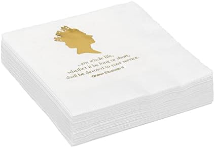 Rainha Elizabeth II guardanapos de papel decorativo descartáveis ​​de papel, papel alumínio de ouro em guardanapos de bebida branca 5 x 5 PK 60