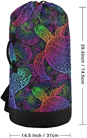 Tartaruga marinha lótus Mandala Boho Bolsa de lavanderia grande mochila para lavanderia pesada com alças ajustáveis ​​Mochila