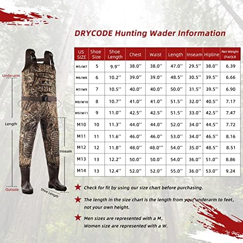Waders Drycode para homens com botas, pernas de peito de neoprene à prova d'água para mulheres, caça a patos/pernaltas de pesca