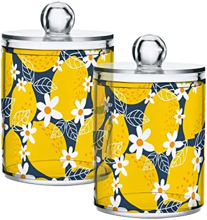 INNEWGOGO Floral Lemon 2 Pacote de algodão Swab Ball Dispensador de bancada de bancada de plástico com cotonete com tampas de