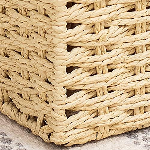 Wulfy Storage Shelf Rattan Storage Basket, Casquete de palha de tecido, caixa de armazenamento de tecido com tampa, caixa de armazenamento