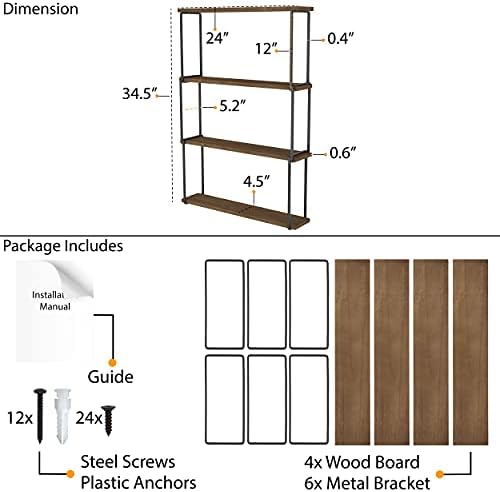 Wallniture Porto prateleiras flutuantes de 4 camadas para armazenamento de parede, organização de despensa de cozinha e prateleiras