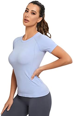 Camisas de treino Mathcat para mulheres, tops para mulheres, camisas de manga curta de ioga macias rapidamente seco