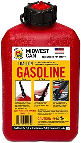 Midwest Can Company 1210 1 galão EPA e carboidrato Compatiant Gas pode abastecer o jarro de contêiner com o sistema de segurança do escudo de chama, vermelho