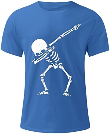 Camas de Halloween de Halloween Grge para homens, músculo de manga curta impressão de esqueleto Happy Halloween o Neck Sports Tees Casual Camual camiseta