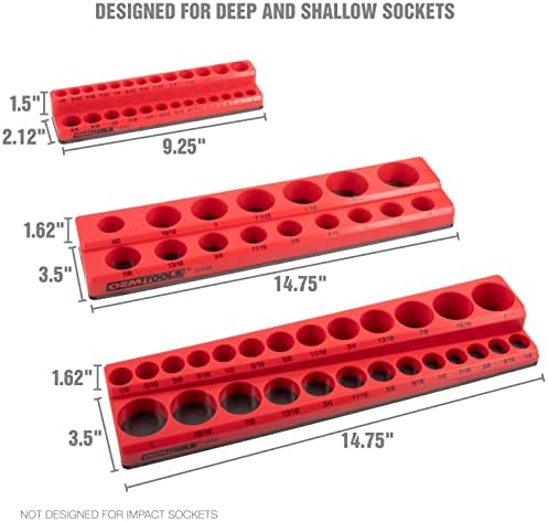 Oemtools 22460 6 Conjunto de pacotes Métrica e SAE Magnetic Socket Bandey Conjunto, organizadores de soquete vermelho