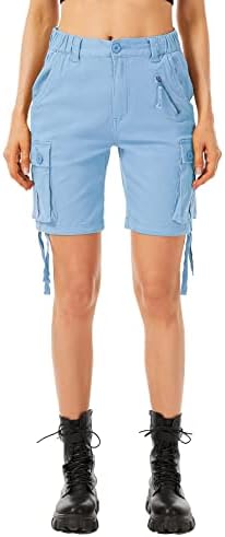 Raroauf feminino algodão feminino casual multi-bockets relaxe ajuste shorts de carga bermuda