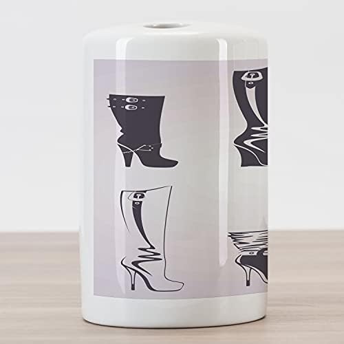 Ambesonne High Heels Alto Suporte da escova de dentes, ilustração de estilo retro de bota de boto alto, bancada versátil decorativa para banheiro, 4,5 x 2,7, cinza de carvão pálido