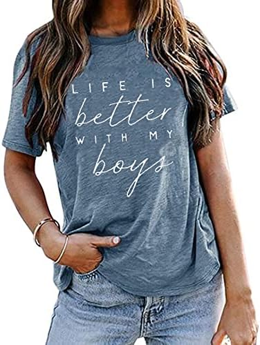 Bomytao Life é melhor com a camisa dos meus meninos para mulheres mamãe camisetas engraçadas de manga curta