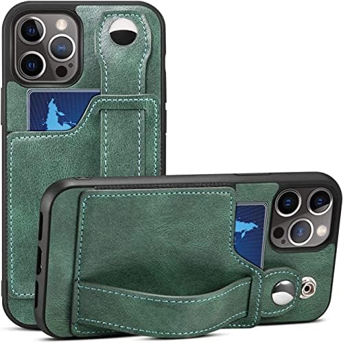 Casos HKIDKK para iPhone 12/12 Mini/12 Pro/12 Pro Max, PU CATERTA DE CATURA DE CATURA CASA, com pulseira de coldre de cartão, capa