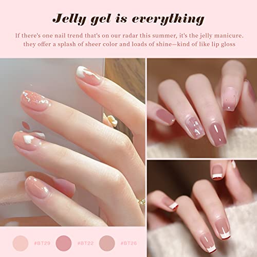 Opuiu Jelly Jelly Pink Nude Gel Achaness Conjunto, 10 cores Shimmer Gel Polish neutro puro semi-transparente kit de unhas