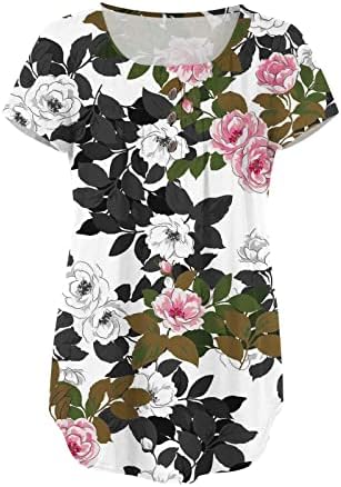 Mrgiinri Womens Summer Fashion Tunic Tops 2023 Camisetas de manga curta casual Casual t Bloups Boho Floral Bloups para leggings