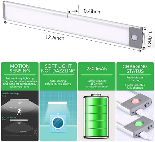 Motivo sem fio do armário Ativa 54 luzes lideradas, luz do armário da bateria, USB recarregável, detecção de movimento, iluminação suave, magnética, portátil, fácil de instalar, para armário/armário/guarda-roupa/cozinha,