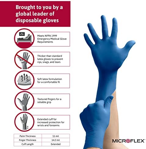 Microflex SafeGrip SG-375 Luvas de látex descartáveis ​​extras para ciências da vida, automotivo com pontas de dedos texturizados