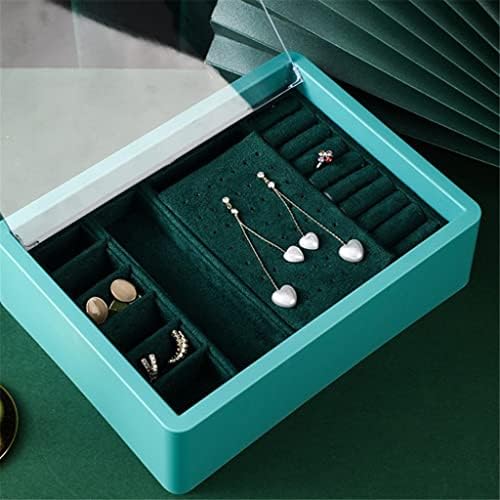 XWWDP Green Velvet Capa transparente Caixa de jóias Organizador Exibir armário de exibição Caixa de anel de gabinete Caixa de armazenamento
