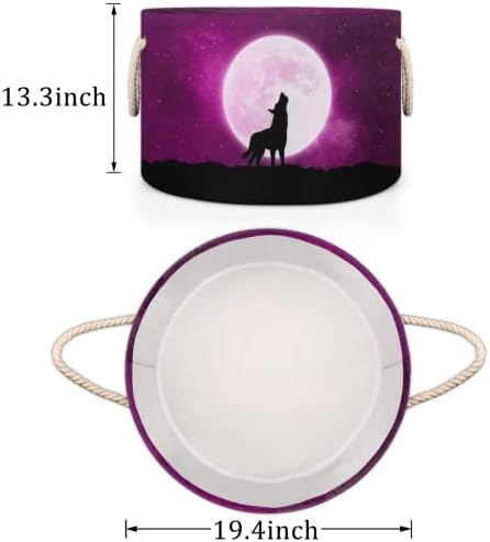 Wolf Moon Purple Grande cestas redondas para cestas de lavanderia de armazenamento com alças cestas de armazenamento