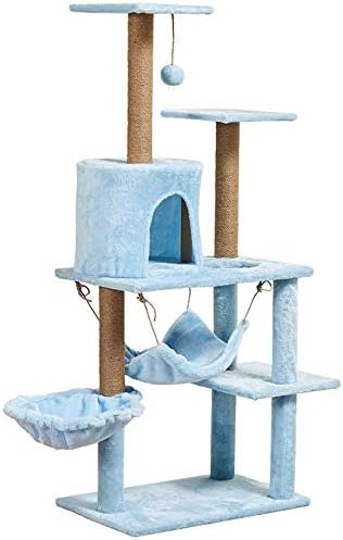 Apartamentos de gatos Cat Subbing Frame Aumente a estrutura de escalada de gatos com rede de gatos de luxo com hammock com sisal ousado gato arranhando a tábua de pós -flanela torre (cor: azul, tamanho: 55x38
