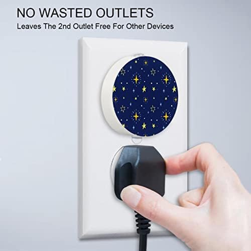 2 Pacote de plug-in Nightlight Night Night Yellow Stars Night Navy Background com Dusk-to-Dawn para o quarto de crianças, viveiro,