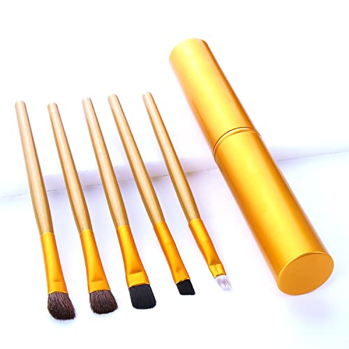 Guangming - 5 peças Pincéis de sombras portáteis, escovas de sombra para os olhos com estojo de alumínio, ferramentas de maquiagem,