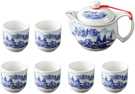 Pote de chá de cerâmica de hemotão 7pcs Cerâmica de porcelana de porcelana Chaleira de chá com alça de chá bebendo caneca chinesa de kung fuware para cerimônia de chá Picnic house Camping Tea Chalttle