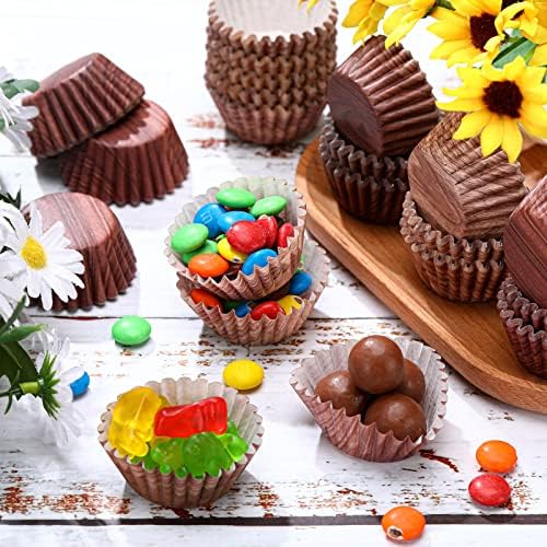 600 PCs Woodgrain Candy Cups Mini Cupcake Liner Cupcake Wood Grain Wrappers Woodland Animal Cupcake Papel