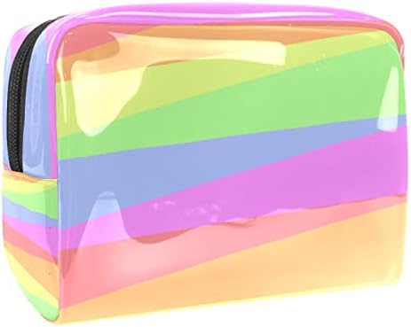 Bolsa de maquiagem à prova d'água, bolsa de maquiagem, organizador cosmético de viagem para mulheres e meninas, linhas triangular listras arco -íris