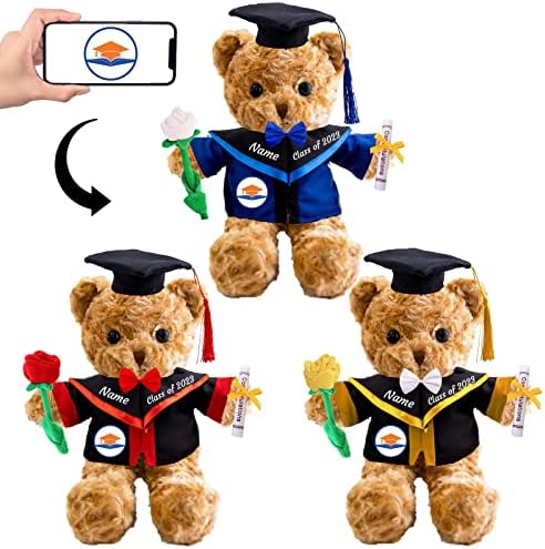 Presentes personalizados Graduação Teddy Bear com foto+ texto, ursinho de pelúcia personalizado com rosa e arco para o dia de formatura Graduarten Graduation Gifts para sua escola secundária 2023