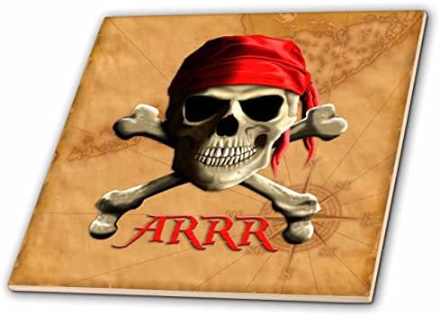 3drose Arrr Jolly Roger Pirate Skull em um gráfico de vela vintage. - Azulejos