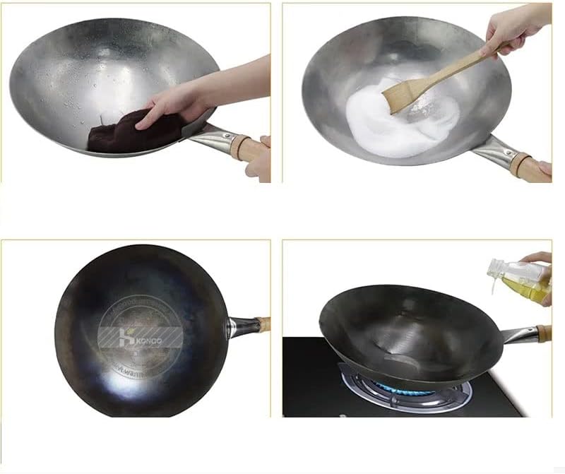 Zyzmh não revestido wok wok chinês tradicional wok artesanal para cozinha maçaneta de madeira para panelas de gasolina